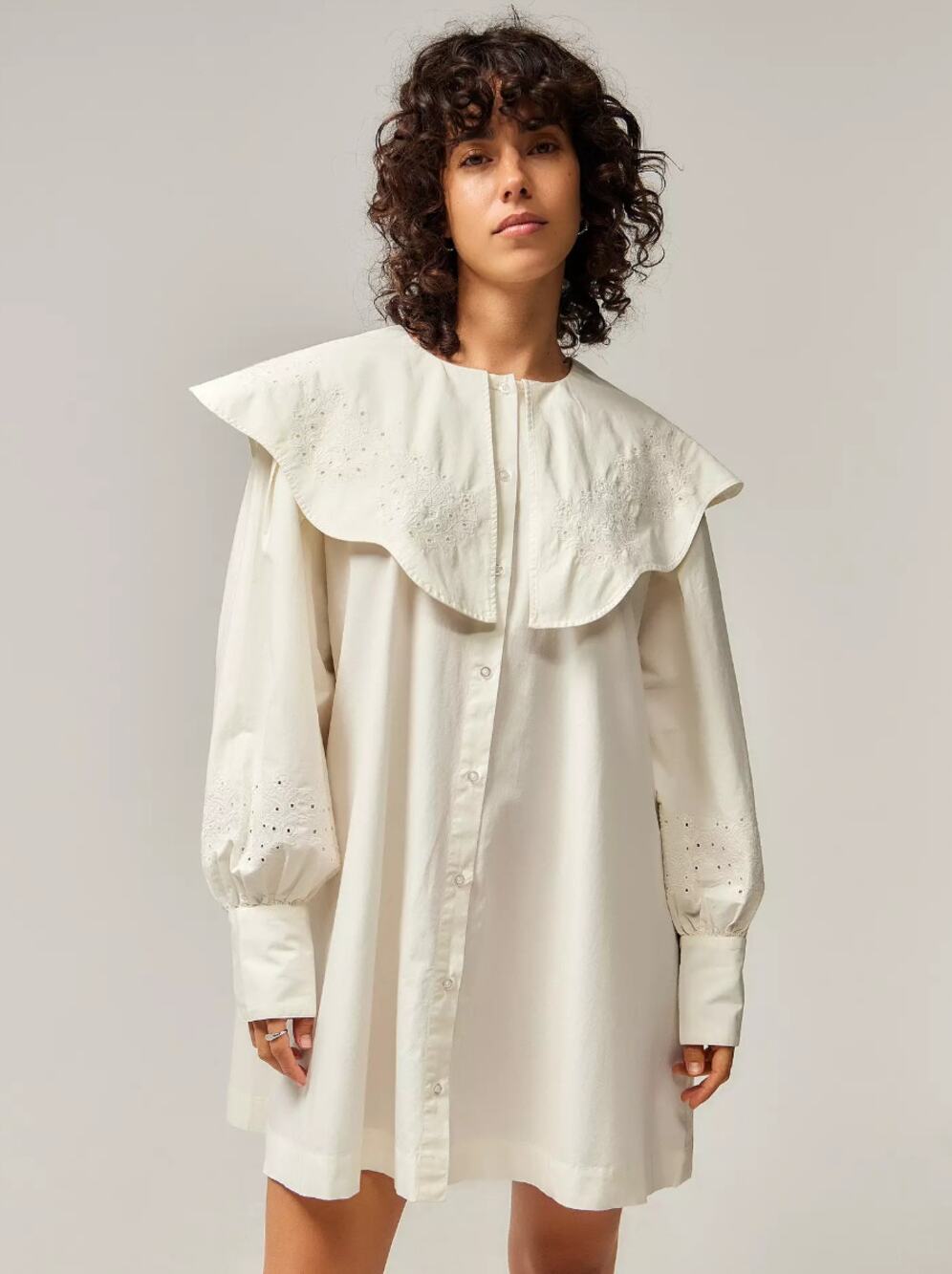 Damson Madder Mimi Brogade white mini shirt dress